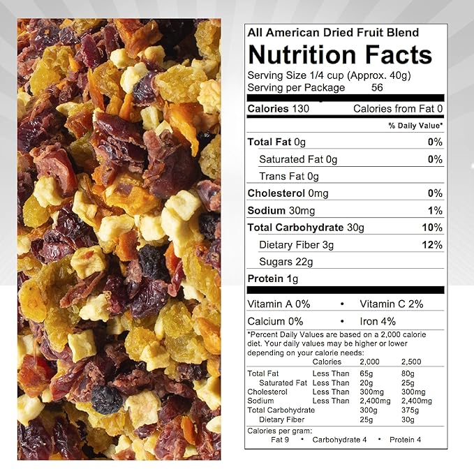 Traina Home Grown All American Sun Dried Fruit Blend -Diced Peaches, Cranberries, Blueberries, Apples, Golden Raisins, Non GMO, Gluten Free, Value Size (5 Pounds)