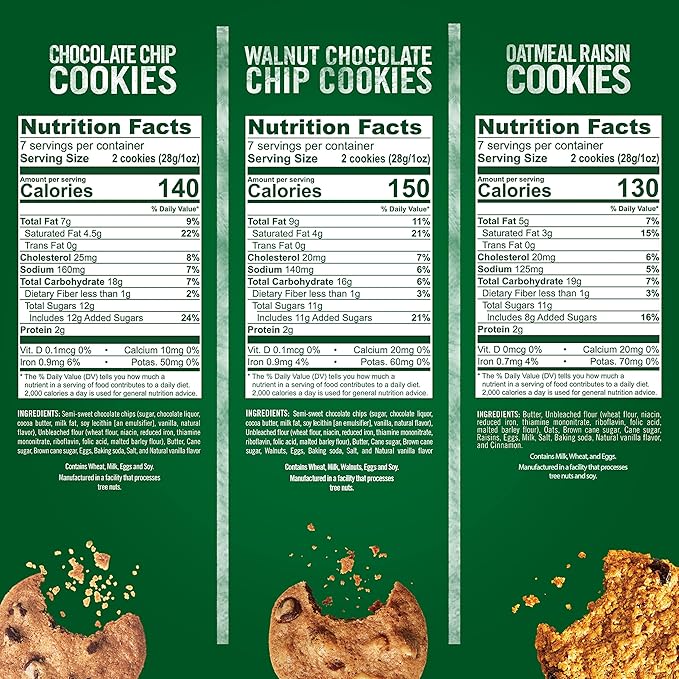 Tate's Bake Shop Variety Pack, Oatmeal Raisin , Chocolate Chip & Chocolate Chip Walnut, 3 - 7 oz Bags