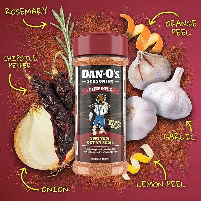 Dan-O's 3 Bottle Seasoning Set, Small Bottles, 3 Pack, Includes Original, Crunchy and Chipotle Seasonings, Sugar Free, Zero Calorie, Use this Seasoning Kit to Craft a Marinade, Dry Rub or Sauce