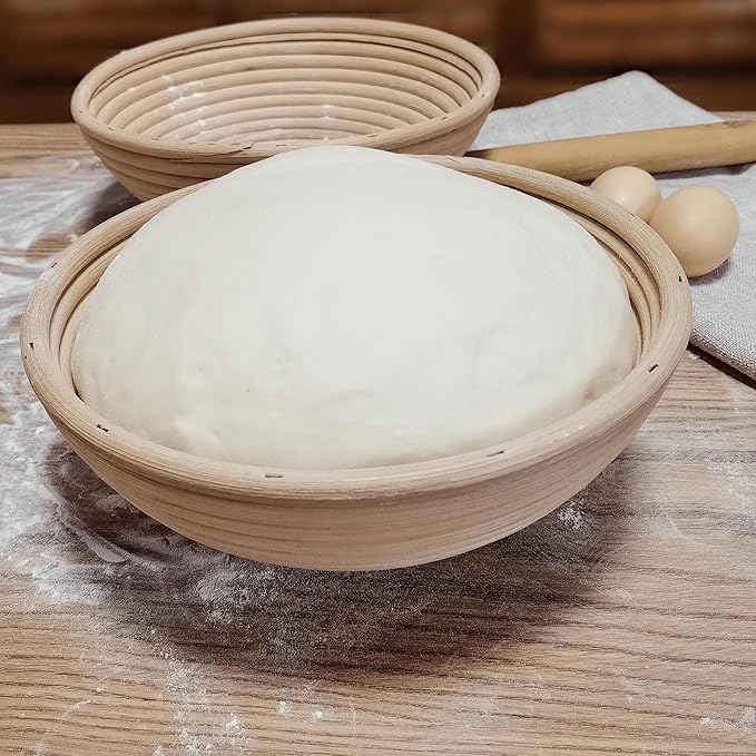 Banneton Bread Proofing Basket,9 Inch Round + 9.8 Inch Round Sourdough Proofing Baskets with Liner,Dough Proofing Bowls,Made of Natural rattan,for Sourdough Bread Baking Supplies
