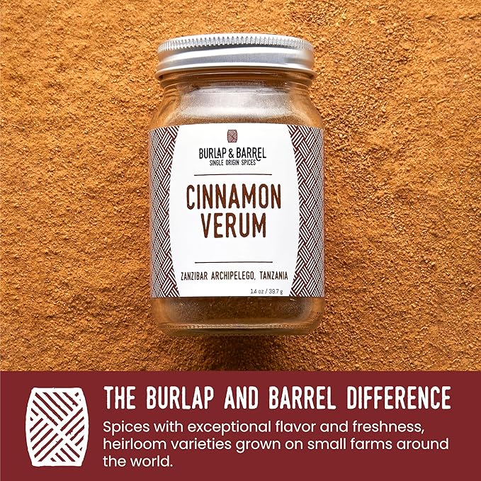 Burlap & Barrel Cinnamon Verum - Ground Ceylon Cinnamon Powder with Pine, Citrus Peel, and Sea Salt Notes - As Seen On Shark Tank - 1.8oz Glass Jar