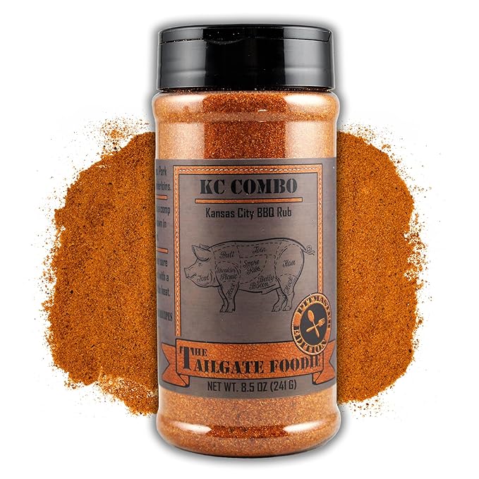 The Tailgate Foodie: K.C. Combo Kansas City BBQ Rub - Sweet & Spicy Blend - Great on Ribs, Pork, and Chicken -Meat - Seasoning and Dry Rub - Large Shaker Bottle