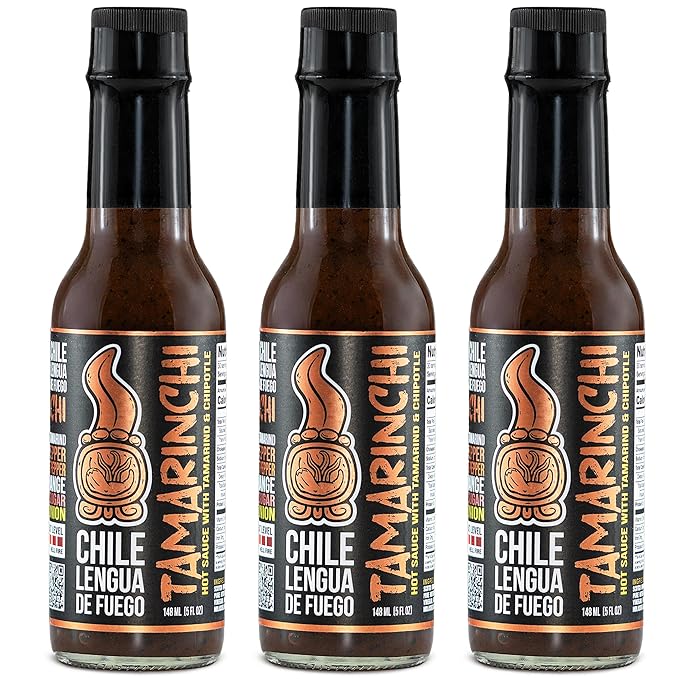Hot Sauce | Chile Lengua de Fuego (Pack of 3, Tamarinchi) – Mild Tamarind & Chipotle Gourmet Sauce with Citrus & Garlic, Sweet and Smoky Trio