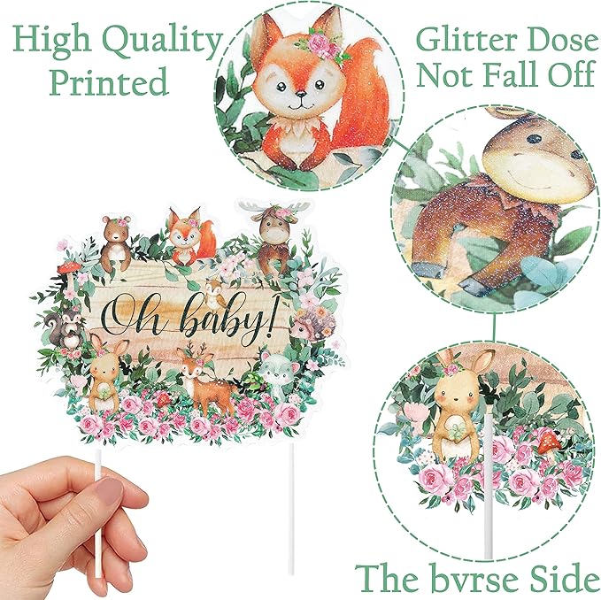 25pcs Woodland Animal Cupcake Toppers - Baby Shower Decorations for Woodland Party Supplies