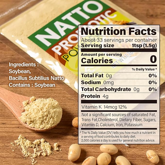 YAMASAN KYOTO UJI Japanese Natto Fermented Soybean Powder, Freeze-Dried Natto Powder, Vitamin K, Japanese Probiotic and Prebiotic Superfood ??Low Sodium, Non-GMO, Vegan, Made in Japan 50g(1.76oz)
