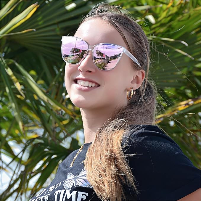 LVIOE Oversized Polarized Sunglasses for Women Trendy Large Cat Eye UV Protection Shade LS1627s