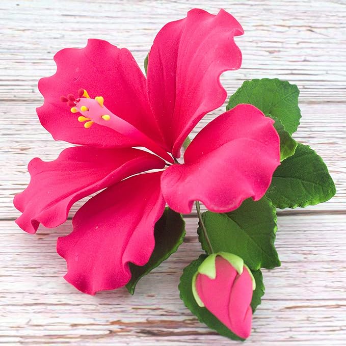 Global Sugar Art Hibiscus Sugar Cake Flowers Spray, Hot Pink Hawaiian Cake Flower Large, 1 Count by Chef Alan Tetreault