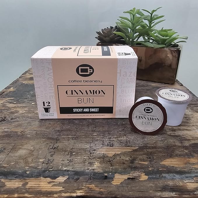 Cinnamon Bun Coffee Pods by Coffee Beanery | 12ct Flavored Coffee Pods Medium Roast Coffee Pods| 100% Specialty Arabica Coffee| Gourmet Coffee Pods