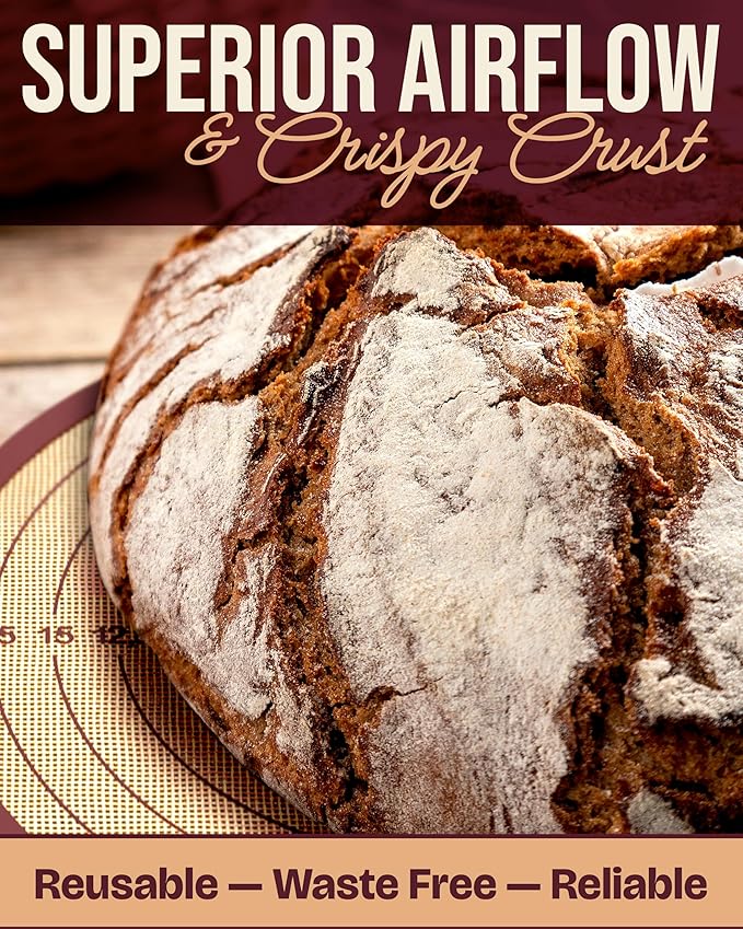 Superbaking Silicone Bread Sling 2 Pcs - 9in set of 2 Round 482F Heat Resistant Dough Lifter, Non-Stick Dutch Oven Liners, Long Handles, Reusable Sourdough Bread Baking Supplies, Sourdough Gifts