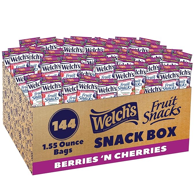 Welch's Fruit Snacks, Berries 'n Cherries, Great for School Lunches, Bulk Pack, Individual Single Serve Bags, 1.55 oz (Pack of 144)