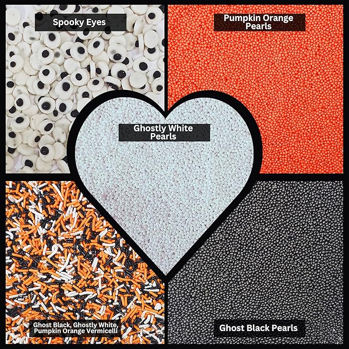 Confect Graveyard Bash Sprinkles ??Edible Mix of Orange, Black Pearls & Jimmies with Candy Eyeballs ??Scary Halloween Sprinkles for Cupcakes, Cookies, Cakes & Spooky Dessert Decoration- 5 Oz