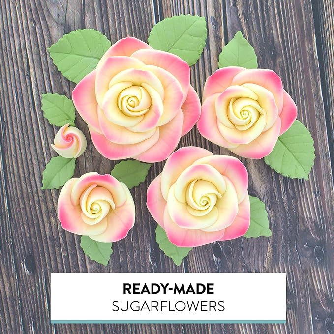 Global Sugar Art Exquisite Rose & Leaf Edible Sugar Cake Flowers Kit, Yellow with Rose by Chef Alan Tetreault