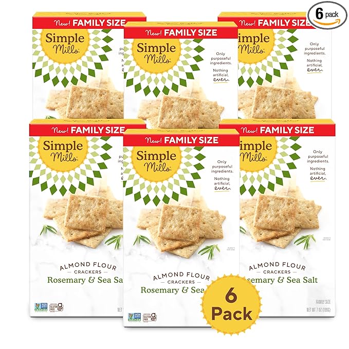 Simple Mills Rosemary & Sea Salt Almond Flour Crackers Family Size, Pack of 6