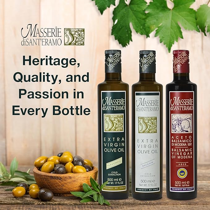 Delicate Italian Extra Virgin Olive Oil Cold Pressed - Light Olive Oil for Cooking and Frying, Imported from Italy - Masserie di Sant'Eramo - 8.45 Fl Oz (Pack 1)