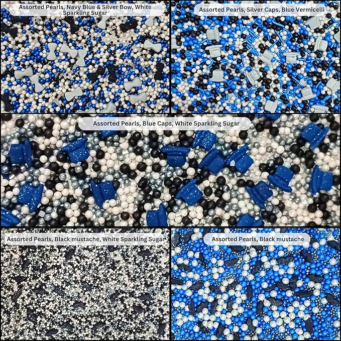 Confect Edible Sprinkles ??Assorted Pack of 5 | Black, Blue & White Sprinkles Mix for Cake Decorating, Cupcakes, Cookies, and Party Desserts | Vegan, Gluten-Free, Nut-Free, Soy-Free, Dairy-Free, Palm Oil-Free- 5 Oz