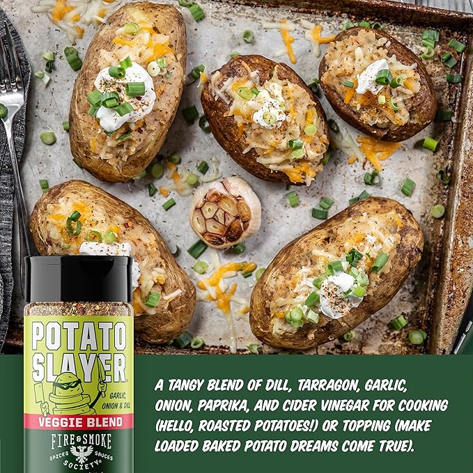 Fire & Smoke Society Potato Slayer Vegetable Seasoning | BBQ Rubs for Grilling | Potato, French Fry Seasoning | Mix Blend Rub Powder, Garlic, Onion, Herb Flavor | M 5 oz