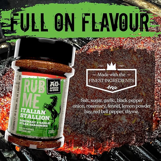 Angus & Oink | Italian Stallion BBQ Seasoning Rub | Inspired by Northern Italian Flavours | Perfect for Steak, Lamb & Pizza | 220g