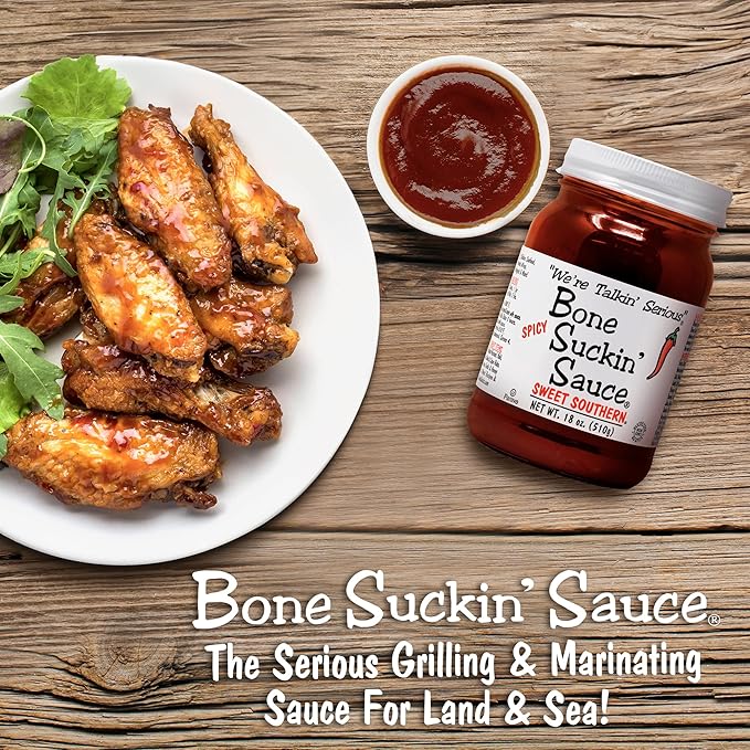 Bone Suckin' Sauce Sweet Southern BBQ Sauce, Gluten-Free, Non-GMO, Kosher, Sweetened with Cane Sugar & Molasses, All-Purpose Barbecue Sauce, For Ribs, Chicken, Pork, Beef (3 Count, Spicy Sweet Southern)