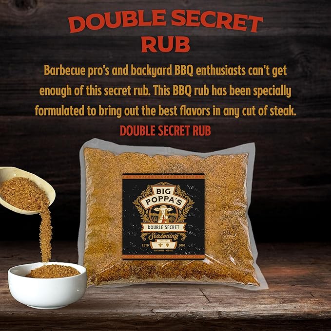Big Poppa’s Double Secret Steak Rub — Award Winning Beef Rub — Gluten-Free Spice Mix — Dry Rubs for Smoking and Grilling with Sea Salt (5Lb Bag)