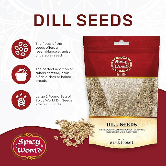Spicy World Dill Seeds Whole Spice | Perfect for Pickling and Eating | 2 Pound Resealable Bag