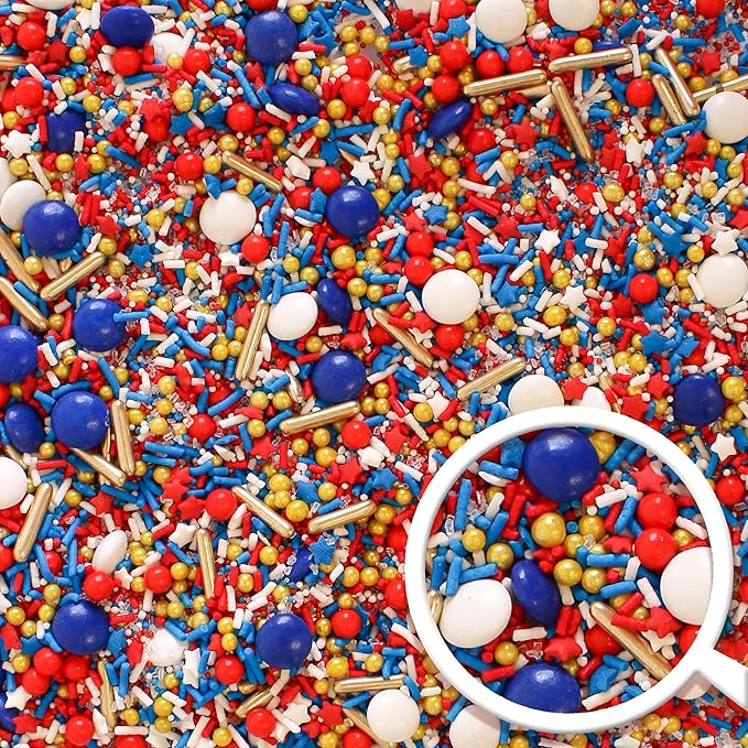Sprinkle Pop Old Glory Sprinkle Mix| Red White Blue Sprinkles with Gold Metallics| Decorating Patriotic Sprinkles Made in USA for 4th of July Independence Day Cakes Cupcakes Donuts Cookies, 2oz