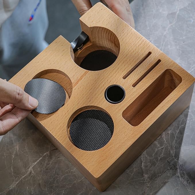 58mm Compact Espresso Tamping Station V3 ??Portafilter Stand and Coffee Accessories Organizer for Espresso Machines with Tamper Holder, Distributor Slot, and Multi-Accessory Storage