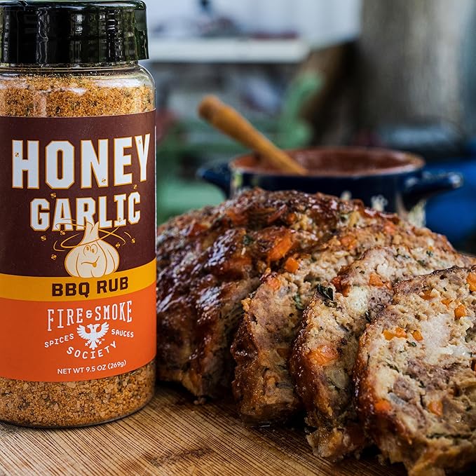 Fire & Smoke Society Honey Garlic BBQ Rub | Seasonings and Rubs for Smoking and Grilling | Pulled Pork Ribs Chicken, Burgers, Dry BBQ Rubs Spices | Honey Garlic, Brown | M 6.5 oz