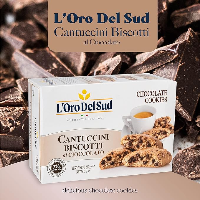 L'Oro Del Sud Chocolate Biscotti, Cantuccini d'Abruzzo, Italian Cookies Madewith Real Quality Ingredients, 200 Gm (7 oz)