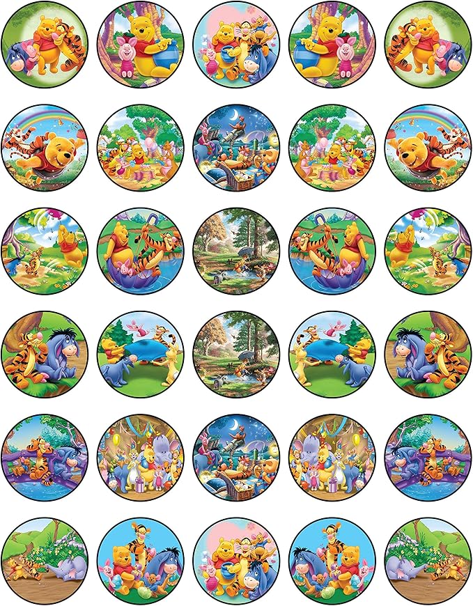 30 x Edible Cupcake Toppers Themed of Honey Bear and Friends Collection of Edible Cake Decorations | Uncut Edible on Wafer Sheet