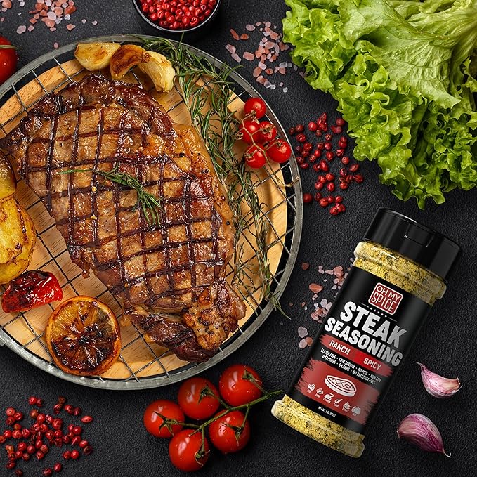 Steak Seasoning Spicy Ranch Seasoning Powder Mix - Gluten Free & Low Sodium Meat Seasonings for Ribeye, Beef & NY Strip Steak. Hot Ranch Powder Steaks Seasonings for Grilling. Dry BBQ Rub Spices. 5oz