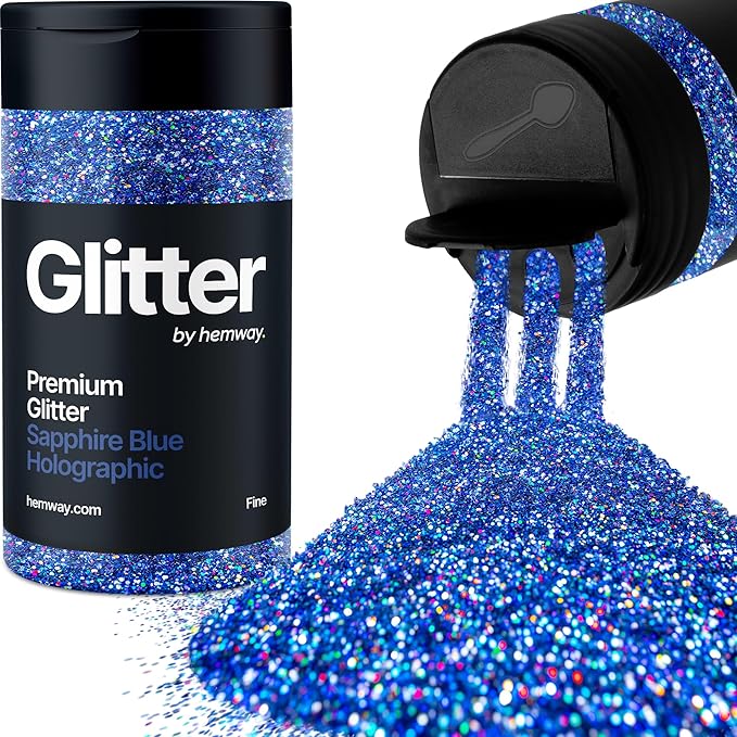 Hemway Premium Glitter Shaker - Sapphire Blue Holographic | 130g Fine Metallic Flake Sequins for Resin & Epoxy Crafts | Craft Supplies for Tumblers, Festival, Art