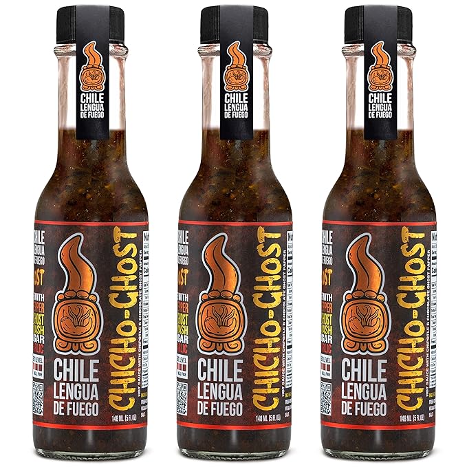 Hot Sauce | Chile Lengua de Fuego (Pack of 3, Chicho-Ghost) – Hot Chipotle & Ghost Pepper Sauce with Garlic, Ginger & Panela, Smoky Gourmet Heat