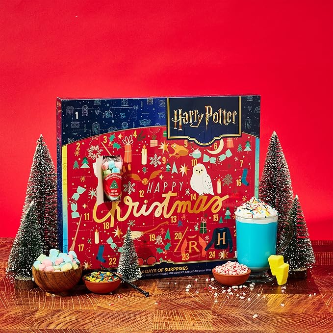 HARRY POTTER 24 Days of Surprises, Includes 12 Color-Changing Hot Chocolate Mixes, 4 Topping Varieties & Stir Wand Officially Licensed, Advent Calendar 2025