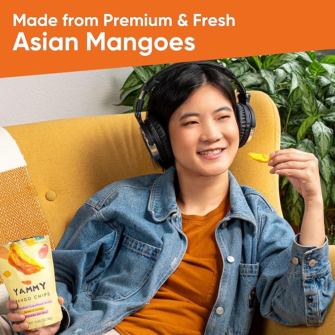 Yammy Dried Mango Chips Like Freeze Dried Fruit, No Sugar Added 1 Ingredient Healthy Snack for Adults Kids, Unsweetened Dry Slices of Mangoes, 3g Fiber, Low Calorie Vegan Gluten Free, 3.9oz Value Size