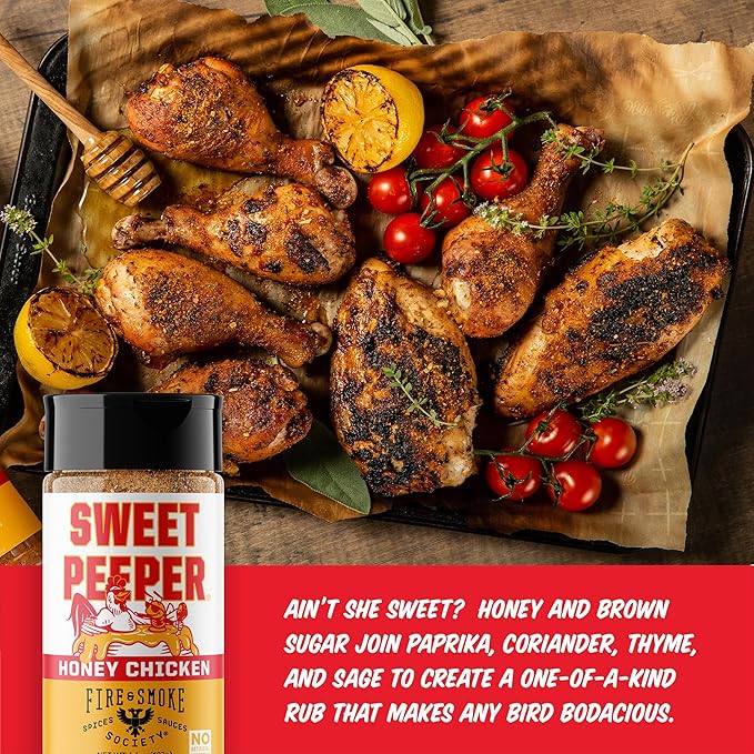 Fire & Smoke Society Sweet Peeper BBQ Rub | BBQ Seasoning for Smoking and Grilling Meat | Poultry, Chicken, Turkey, Dry Rubs and Spices | Honey, Brown Sugar, Paprika & Herbs | M 6.6 oz