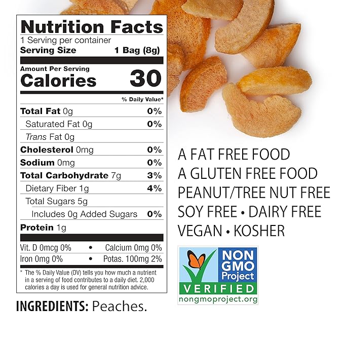 Brothers All Natural Freeze Dried Fruit Crisps, Peach, 0.28 Oz (Pack of 24), Made with 100% Fruit, Gluten Free, Soy Free, Vegan, Heathy Snack, Lunch Box Ready