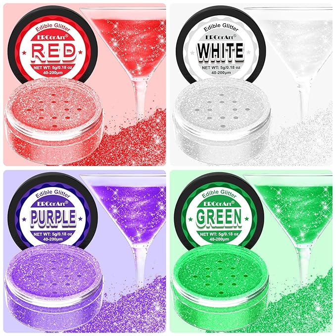 Edible Glitter - 4 Colors Luster Dust Edible Glitter for Cocktails, Food Grade Cake Decorating Shimmering Glitter for Drinks, Powder Glitter for Chocolate, Fondant, Drinks, Painting - 5g