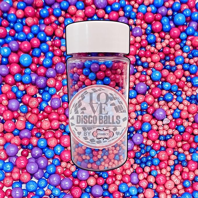 Confect Love Disco Balls Sprinkle Mix ??Pink, Blue & Purple Pearl Candy Balls for Cake Decorating, Cupcakes, Cookies & Desserts ??Edible Sprinkles Topping | Vegan, Gluten-Free, Nut-Free, Soy-Free, Dairy-Free, Palm Oil-Free- 4.2 Oz