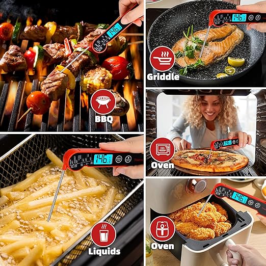 Digital Meat Thermometer for Cooking ??Waterproof Instant Read Food Thermometer with Backlight & Calibration, Fast Read, Folding Probe for BBQ, Grill, Candy, Deep Fry, Kitchen, Liquids, Beef竊늃edç«?,<div>