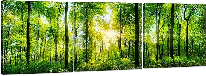 Forest Wall Art Decor - Large Canvas Art 24x72 - 3 Panel Green Nature Print - Forest Picture of Trees Wall Art - Landscape Nature Canvas Wall Art for Living Room, Bedroom & Office