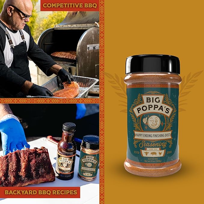 Big Poppa's Happy Ending Finishing Dust Seasoning – Irresistible BBQ Seasoning for an Extra Kick of Flavor – Elevate your BBQ Game with This Mix for Pulled Pork, Beefsteak and More! (13 Oz)