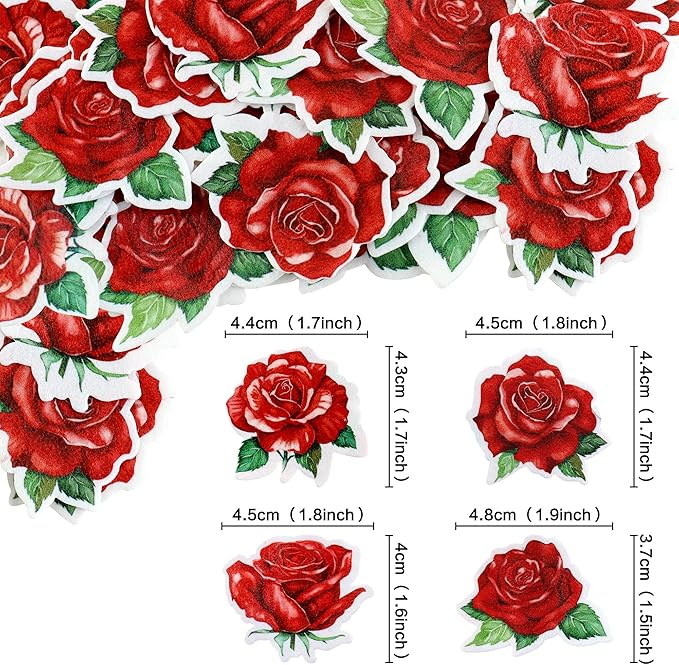 40 PCS Edible rose Cupcake Toppers Wafer Paper Red Rose Flower Cupcake Picks Rose Drink Topper Wedding Engagement Themed Party Valentine's Day Birthday Party Cake Decoration ??"<div>
