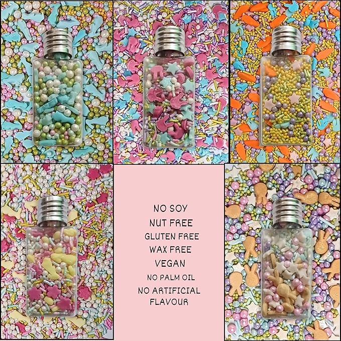 Confect Easter Sprinkles Edible | Assorted pack of 5 White, Sky Blue, Pink, Yellow, Pearls, Easter Bunny & Vermicelli I Cookies, Desserts & cupcake Decorating | Edible Sprinkles Mix for Baking & Cake