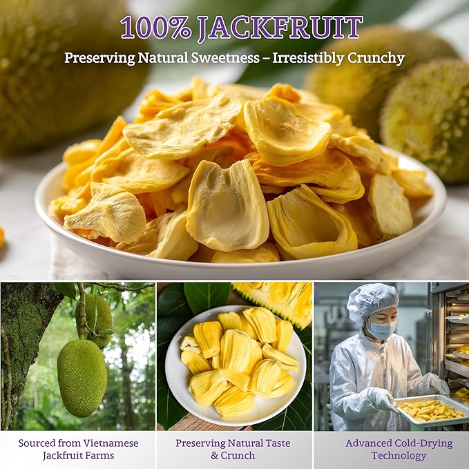 Vinamit Dried Jackfruit Chips | Vacuum Fried Dried Jackfruit | Pack 2 of 7.4 oz Bag | Naturally Sweet & Crispy | Gluten-Free, Vegan, Non GMO | High Fiber Snack | Perfect for Gifting, Travel, Clean Eating