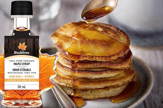 Biodélices 100% Pure Organic Maple Syrup - Premium Grade A - Quebec's Finest in Elegant Maple Leaf Bottle (1.69 Fl Oz (Pack of 1))
