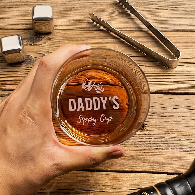 Whiskey Rocks Glass Father's Day Gift For Dad, Daddy's Sippy Cup Whiskey Glasses, Christmas Birthday Gifts for Dad from Daughter Son