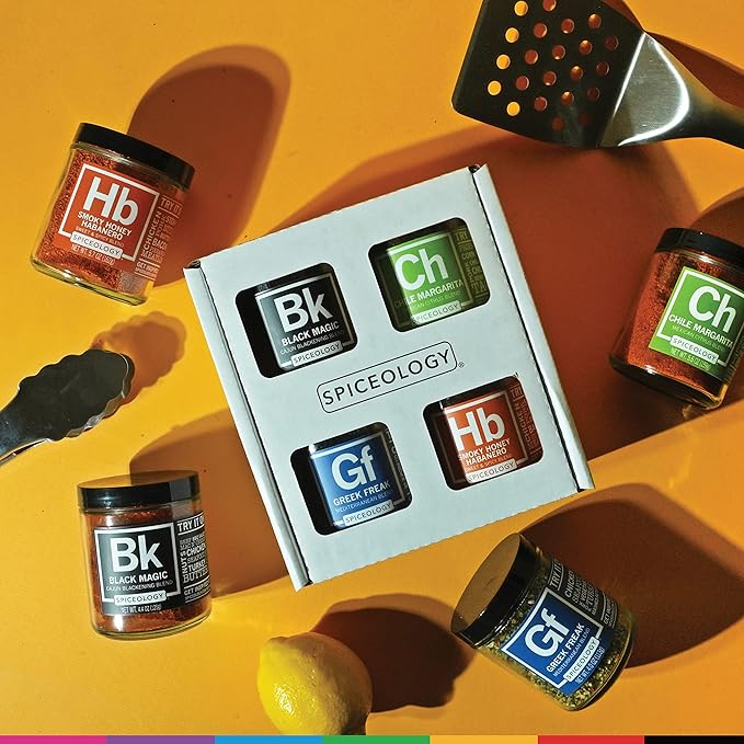 Spiceology - 4-Pack Signature Series - Smoky Honey Habanero, Chile Margarita, Greek Freak, and Black Magic - Grilling Spices - BBQ Rubs Gift Sets - Spices and Seasonings Set