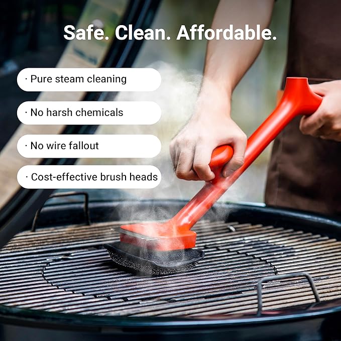 BBQ Grill Brush Bristle Free - 17" Safe Steam Grill Cleaner Brush with Scraper and 3 Brush Heads for Porcelain/Gas/Charcoal Grill Outdoor Grill Barbecue Cleaner