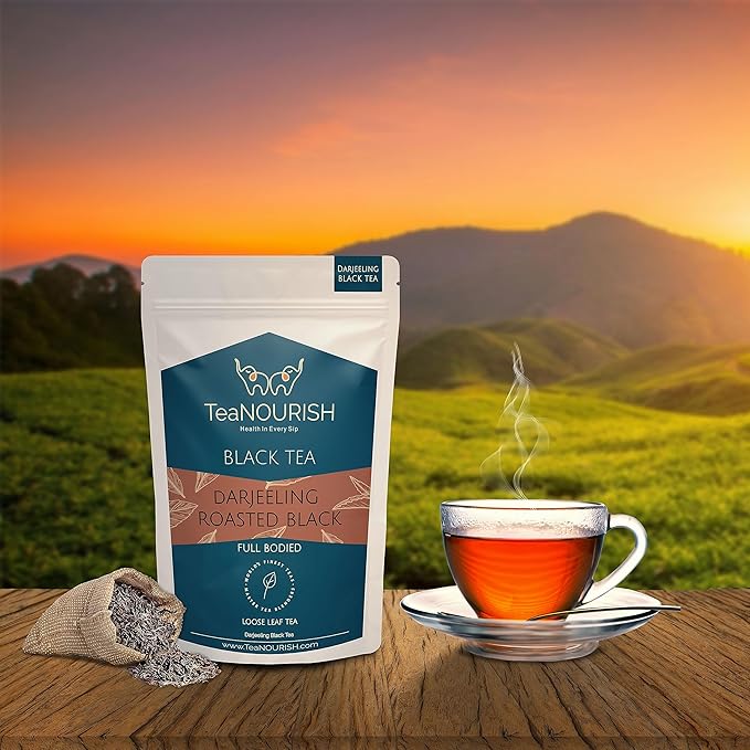 TeaNOURISH Darjeeling Roasted Black Tea | Darjeeling Loose Leaf Tea | Full Bodied & Robust | Freshly Sourced From Single Estate | Brew as Hot or Iced Tea - 3.53oz/100g