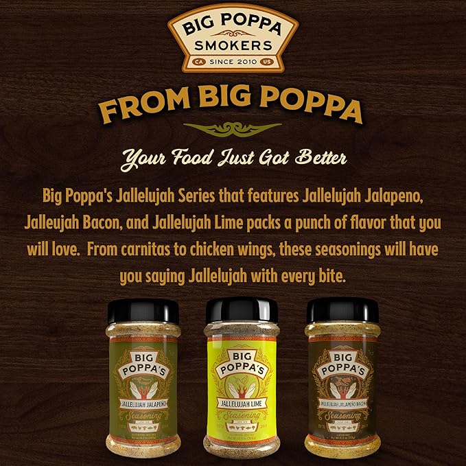 Big Poppa’s Jallelujah Seasoning Set – Gourmet Spice Trio with Jalapeño, Jalapeño Bacon & Lime Rubs – Seasonings for Chicken, Pork & More – Ultimate Grilling, Roasting & Backyard BBQ Bundle (3 Pack)